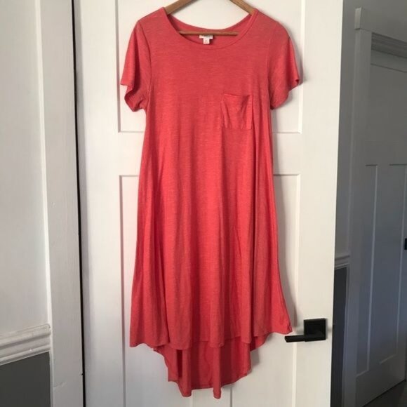 Lularoe Carly Solid Pink Short Sleeve Dress Sz XS - Picture 1 of 10